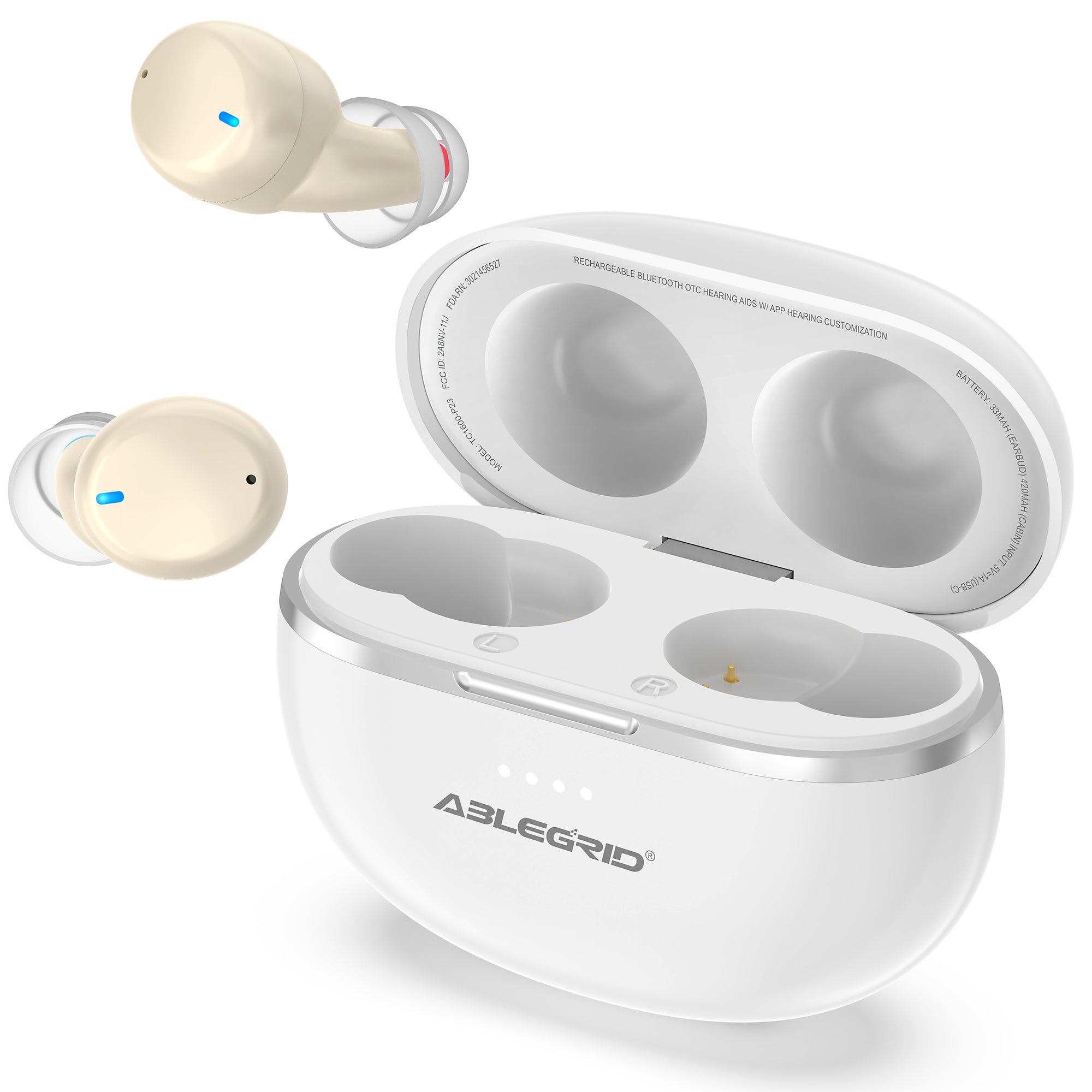 Bluetooth Digital Hearing Amplifiers for Seniors with Smart APP Control, ABLEGRID 16-Channels Rechargeable Hearing Amplifier with Adjustable Frequency and 4 Noise Cancelling Program, White