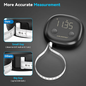 ABLEGRID Smart Body Tape Measure, Rechargeable Body Measuring Tape with APP, Accurate Retractable Digital Body Fat Measurement Device for Muscle Gain, Weight Loss, Fitness Shape, 60in/150cm, Black