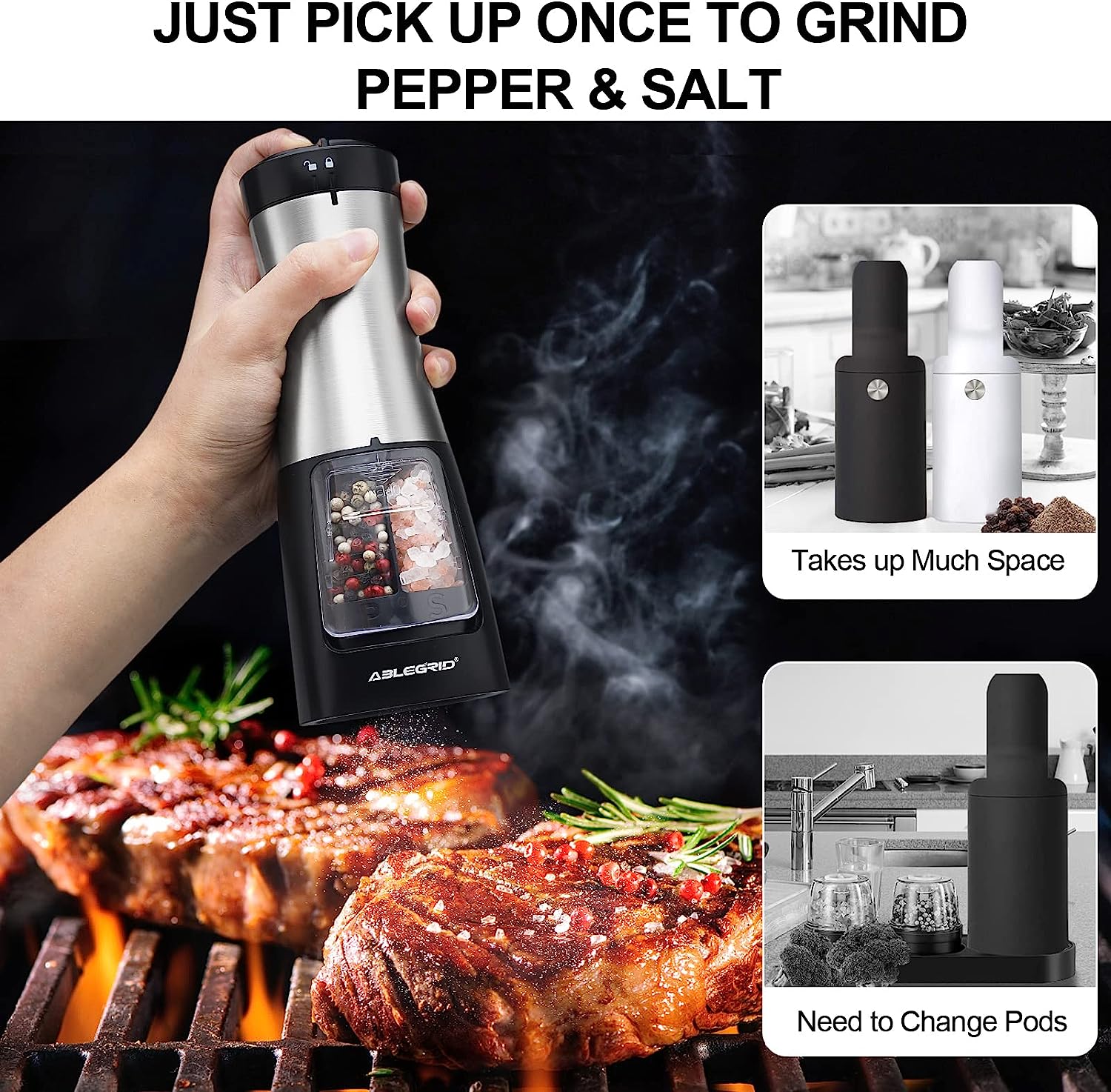 Electric Pepper Grinde 2 in 1 Stainless Steel Seasoning Salt